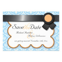 Orange & Blue Damask Save the Date Announcements invitations
