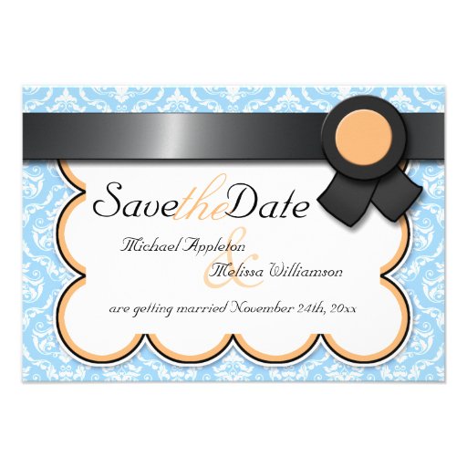Orange & Blue Damask Save the Date Announcements