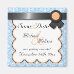 Orange & Blue Damask Save the Date Magnet