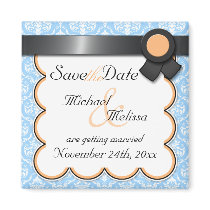 Orange & Blue Damask Save the Date Magnet magnets