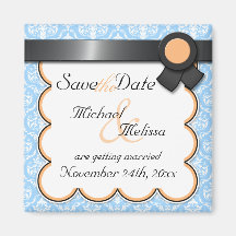 Orange & Blue Damask Save the Date Magnet
