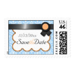 Orange & Blue Damask Save the Date Postage Stamps
