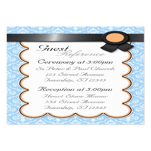 Orange & Blue Damask Wedding Guest Reference Cards Business Card Templates