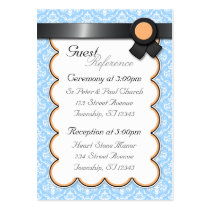 Orange & Blue Damask Wedding Guest Reference Cards Business Card Templates