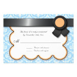 Orange & Blue Damask Wedding Reply / RSVP Cards Custom Invitation