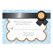Orange & Blue Damask Wedding Reply / RSVP Cards invitations