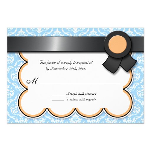 Orange & Blue Damask Wedding Reply / RSVP Cards Custom Invitation