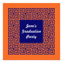 Orange & Blue Greek Key Pattern Party Invitation