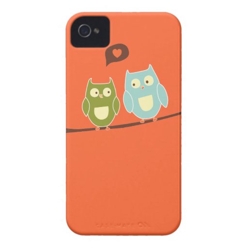 Orange Blue Green Cute Owls in Love iPhone 4 Case