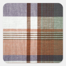 Orange & Blue Plaid Square Sticker