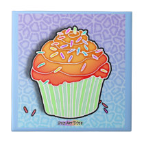 Orange, Blue Pop Art Cupcake Tile tiles