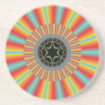 Orange Blue Sunburst Fractal Beverage Coasters