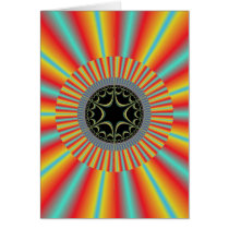 Orange Blue Sunburst Fractal Greeting Card