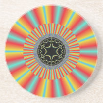 Orange Blue Sunburst Fractal Beverage Coasters