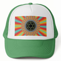 Orange Blue Sunburst Fractal Trucker Hat