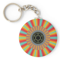 Orange Blue Sunburst Fractal Keychain