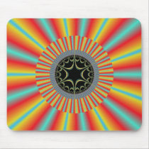 Orange Blue Sunburst Fractal Mouse Pad
