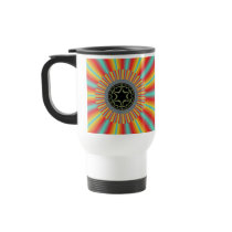 Orange Blue Sunburst Fractal Mugs