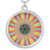 Orange Blue Sunburst Fractal Necklace