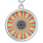 Orange Blue Sunburst Fractal Necklace