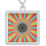 Orange Blue Sunburst Fractal Personalized Necklace