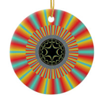 Orange Blue Sunburst Fractal Ornaments