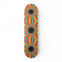 Orange Blue Sunburst Fractal Skateboard