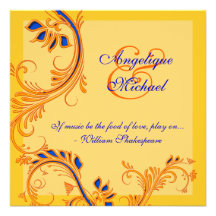 Orange blue yellow wedding anniversary engagement invitations