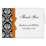 Orange Bow Damask Wedding Thank You Cards
