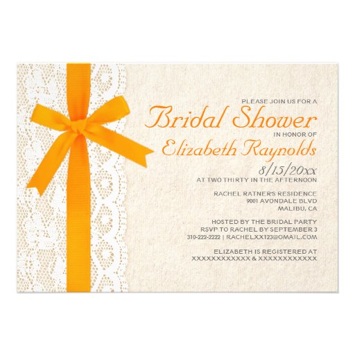 Orange Bow & Lace Bridal Shower Invitations