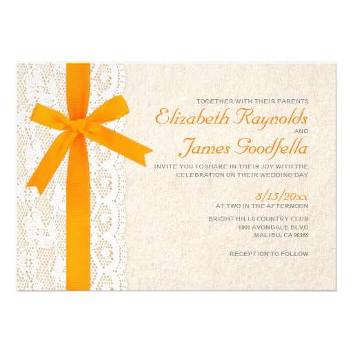Orange Bow & Lace Wedding Invitations