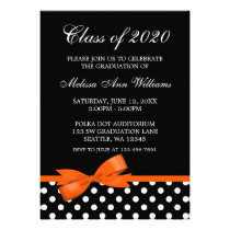 Orange Bow Polka Dots Graduation Announcement invitations