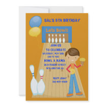 Orange,Boy Bowling Birthday Party Invitation