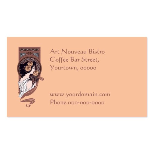 Orange brown art nouveau cafe business card (back side)