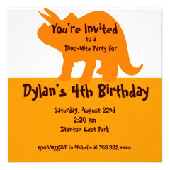 Orange Brown Dinosaur Birthday Party Invitations