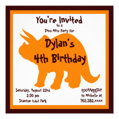 Orange & Brown Dinosaur Birthday Party Invitations