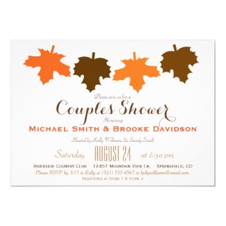Orange & Brown Fall Leaves Couples Wedding Shower 5x7 Paper Invitation Card