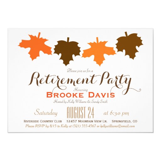 Orange & Brown Fall Leaves Retirement Party 5x7 Paper ... Orange & Brown Fall Leaves Retirement Party 5x7 Paper ...