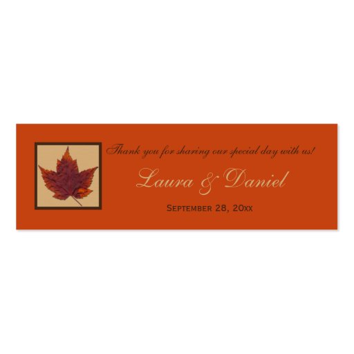 Orange Brown Striped Autumn Leaf Favor Tag Business Card (front side)