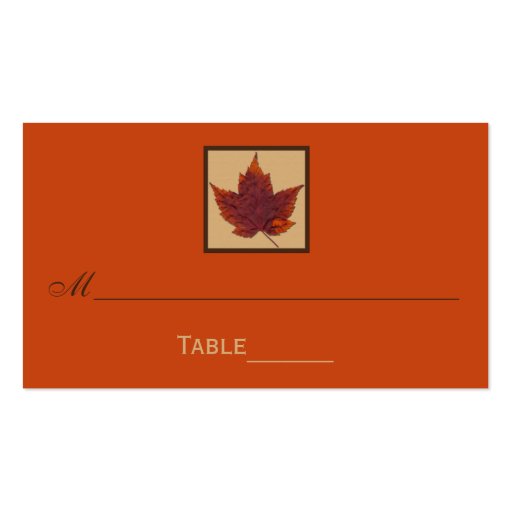Orange Brown Striped Autumn Leaf Place Cards Business Cards (front side)