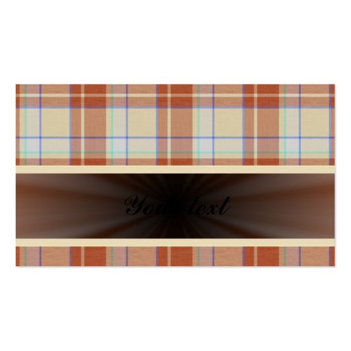 Orange Brown Tartan with Ribbon Business Card Template (front side)