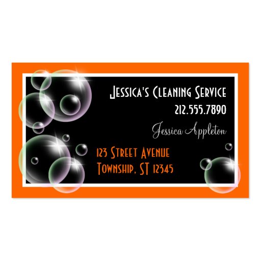 Orange Bubbles Cleaning Service Business Cards (front side)