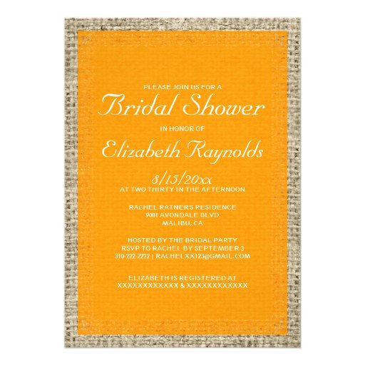 Orange Burlap Bridal Shower Invitations