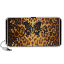 ORANGE BUTTERFLIES ON LEOPARD PRINT TRAVELLING SPEAKER