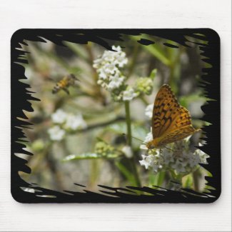 Orange Butterfly and Bee Mousepad