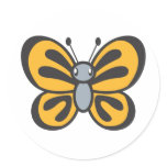 Orange Butterfly Cartoon Round Stickers