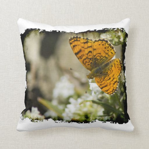 Orange Butterfly White Edge Throw Pillow Zazzle