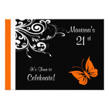 Orange Butterly Swirls Invitations