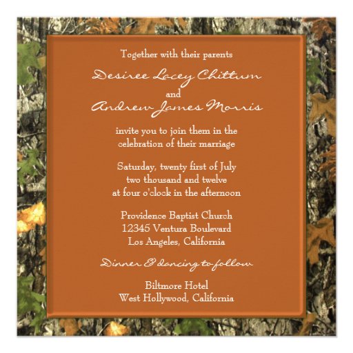Orange Camo Wedding Invitations