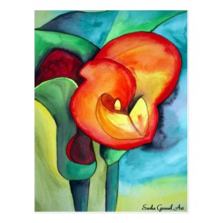 Orange Canna lily original watercolor art Post Card